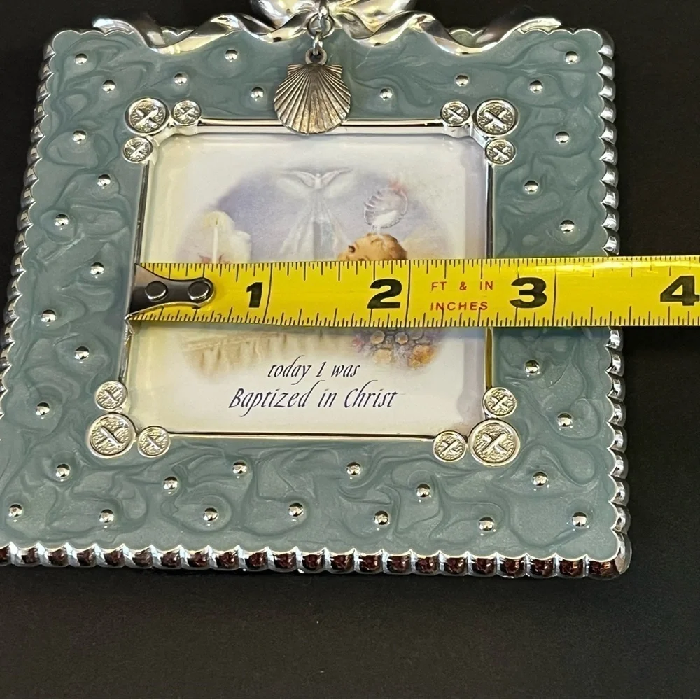Today I Was Baptized in Christ Photo Frame Baby Silver Teal Turquoise Beach